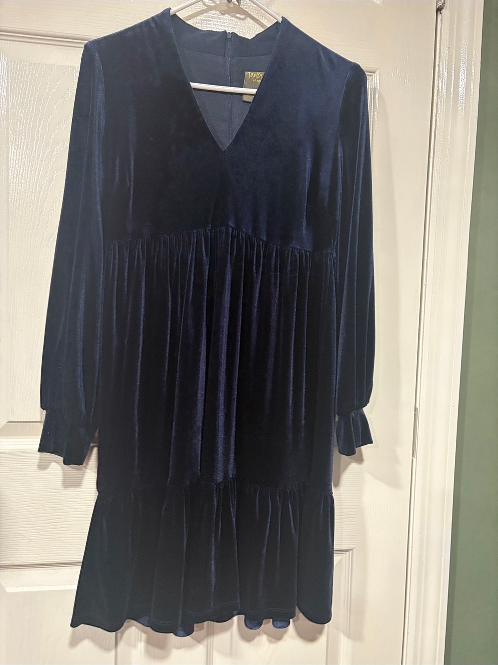 Taylor Navy Velvet V-Neck Dress